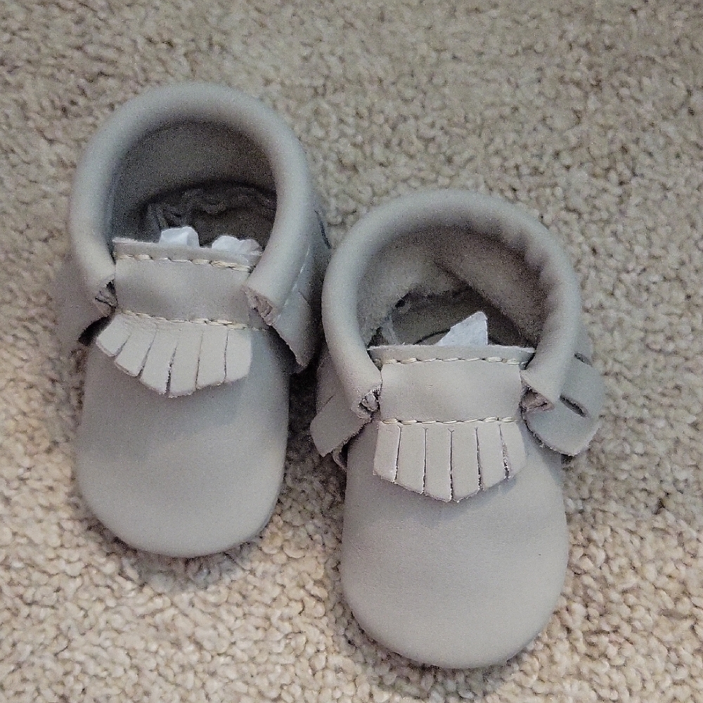 Freshly Picked Gray Moccasins with Fringe Detail